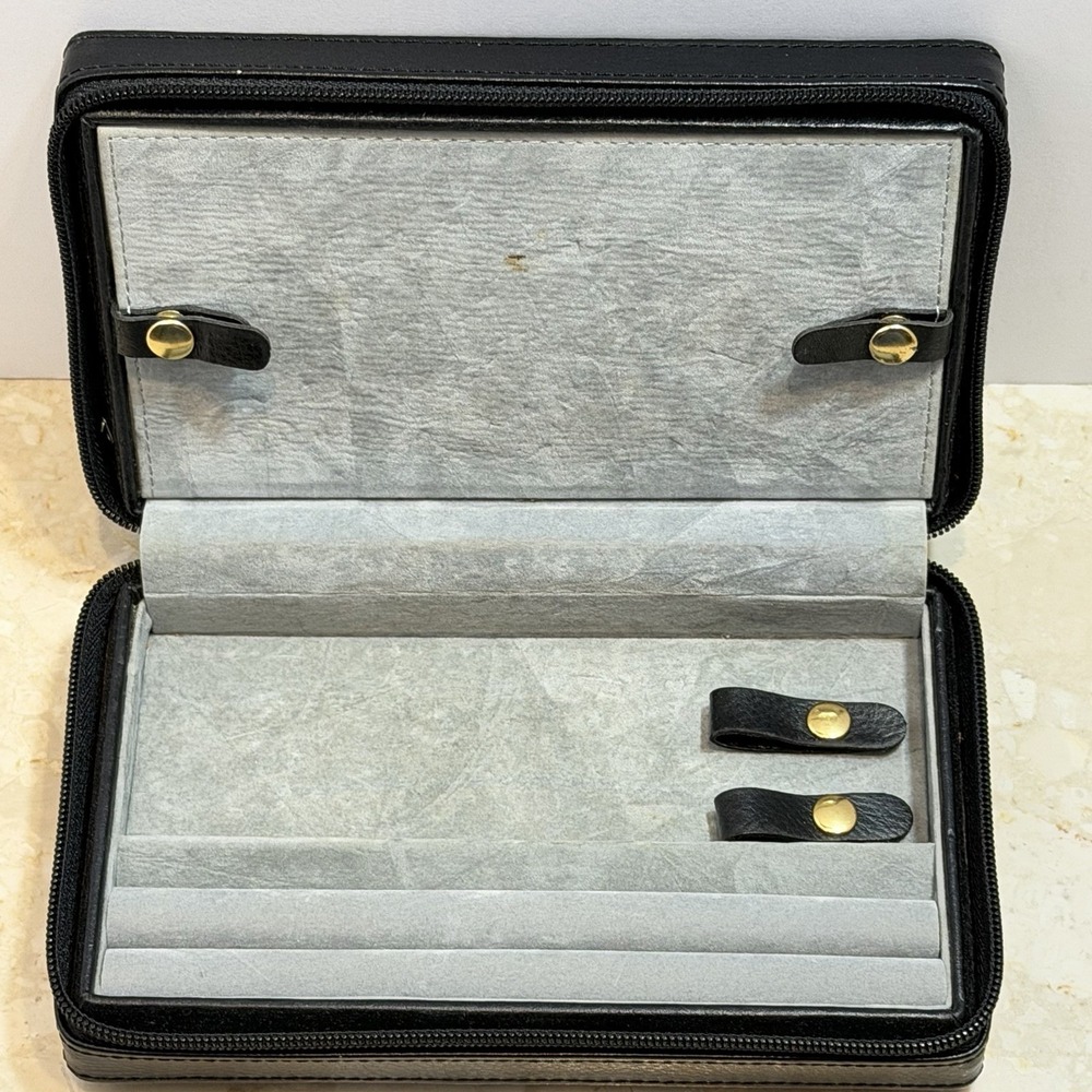 Vintage Danier Genuine Leather Black Jewelry Box Organizer Travel Case